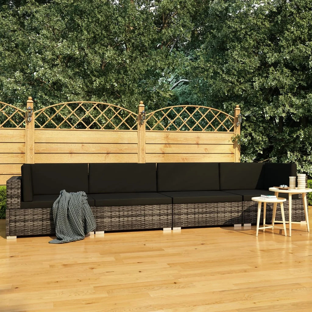 4 Piece Patio Sofa Set with Cushions Gray Poly Rattan R666