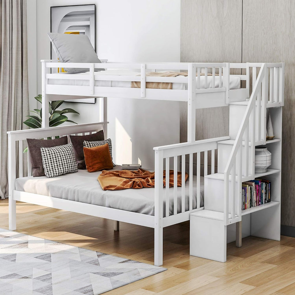 Twin Size White Loft Bed with Desk and Staircase Storage Q893763
