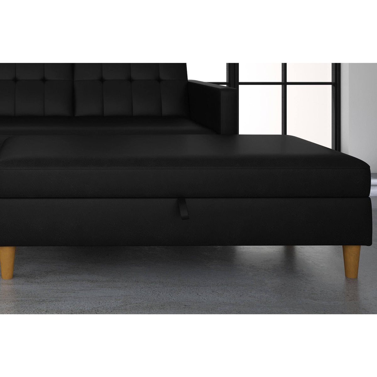 Black Faux Leather Storage Ottoman L63405