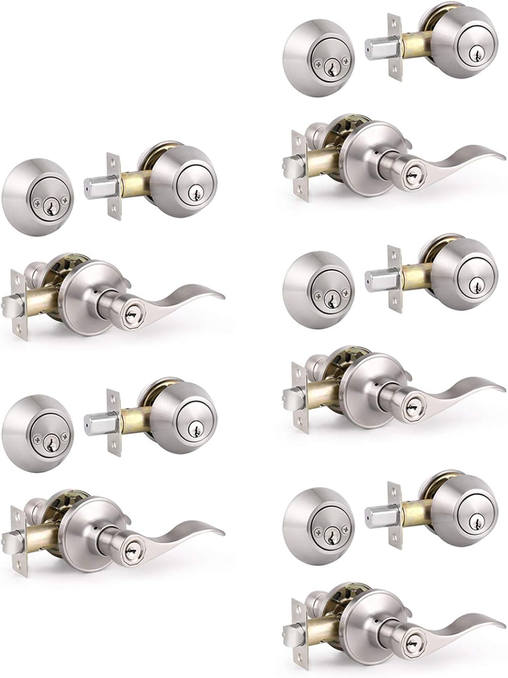 5 Pack Keyed Alike Entry Door Handles Knob with Double Cylinder Deadbolt, Satin Nickel Finish Door Lockset Q8314