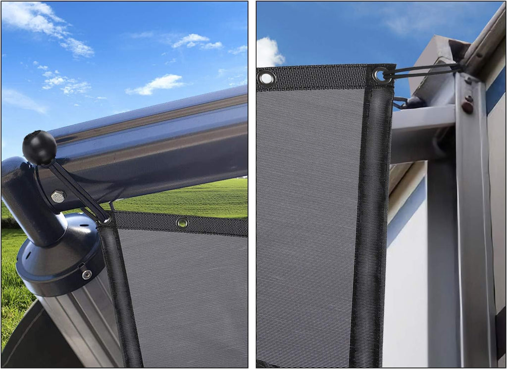 RV Awning Side Shade Black Mesh Screen Sunshade UV Sun Blocker Complete Kits Y586