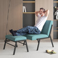 Green Linen Fabric Accent Chair with Ottoman Set W636