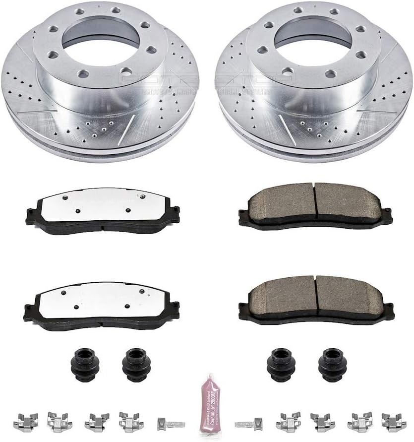 Carbon Fiber Ceramic Brake Pads and Drilled Slotted Brake Rotors Brake Kit F106