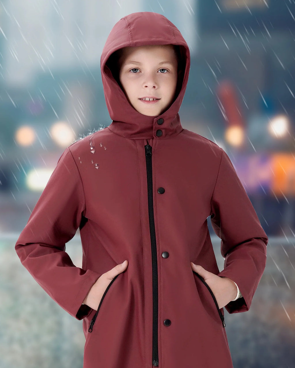 Boys Lightweight Waterproof Hooded Cotton Lined Rain Jacket T372655