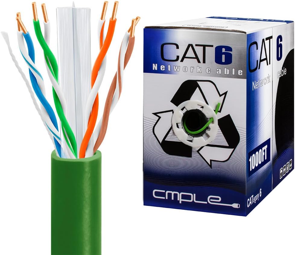 Cat6 UTP Bulk Lan Ethernet Cable, 23 AWG, CMR, 550 MHz, 1000 Feet, Green Q601255