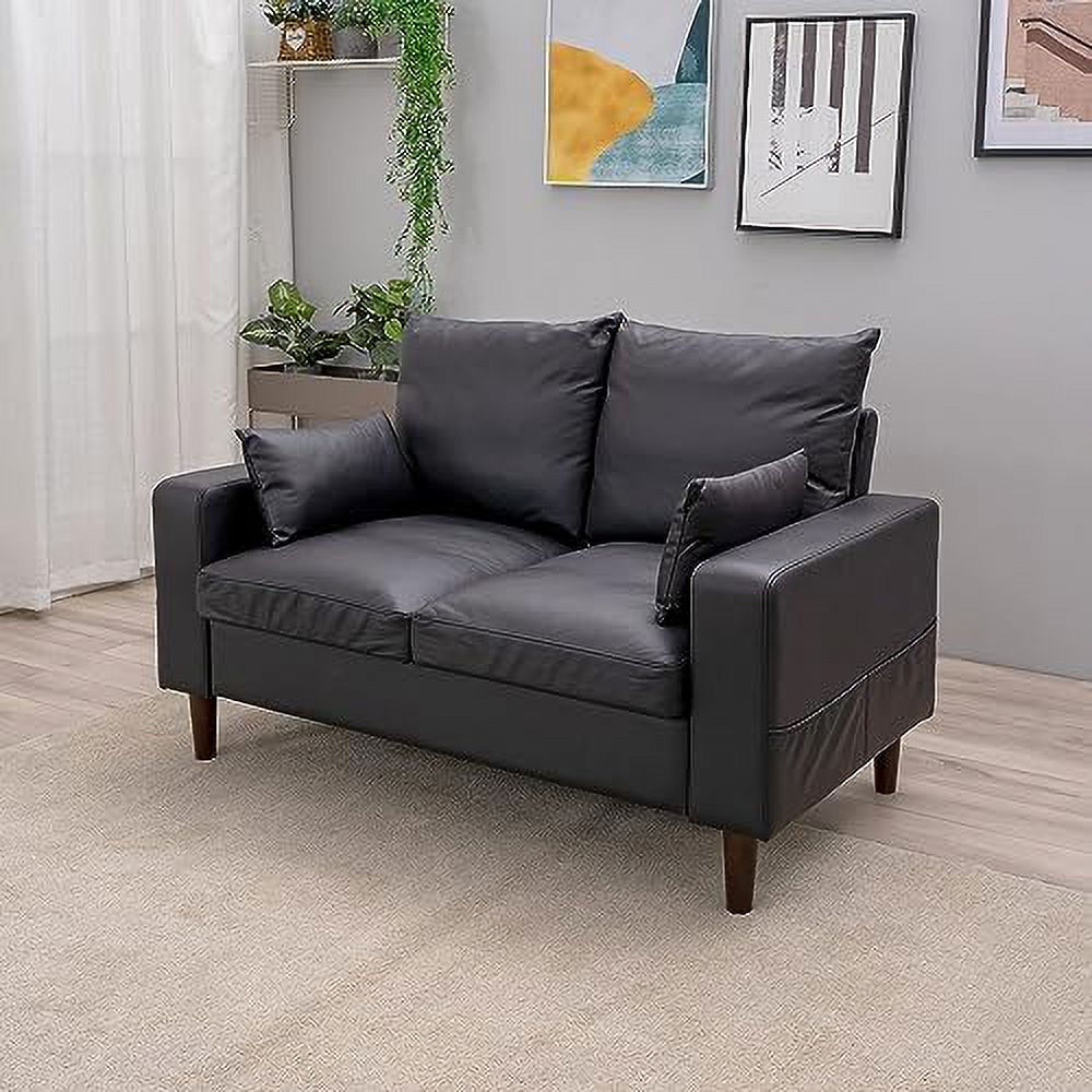 Black Faux Leather 2-Seat Sofa with Wood Leg Q835987