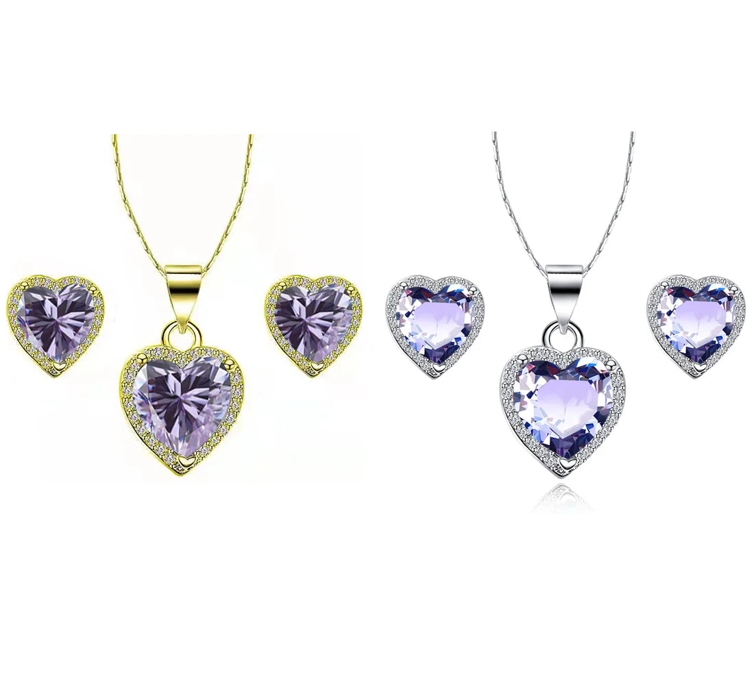 24k Yellow and White Gold 2Ct Amethyst Full Necklace Set 18 inch Plated A18524
