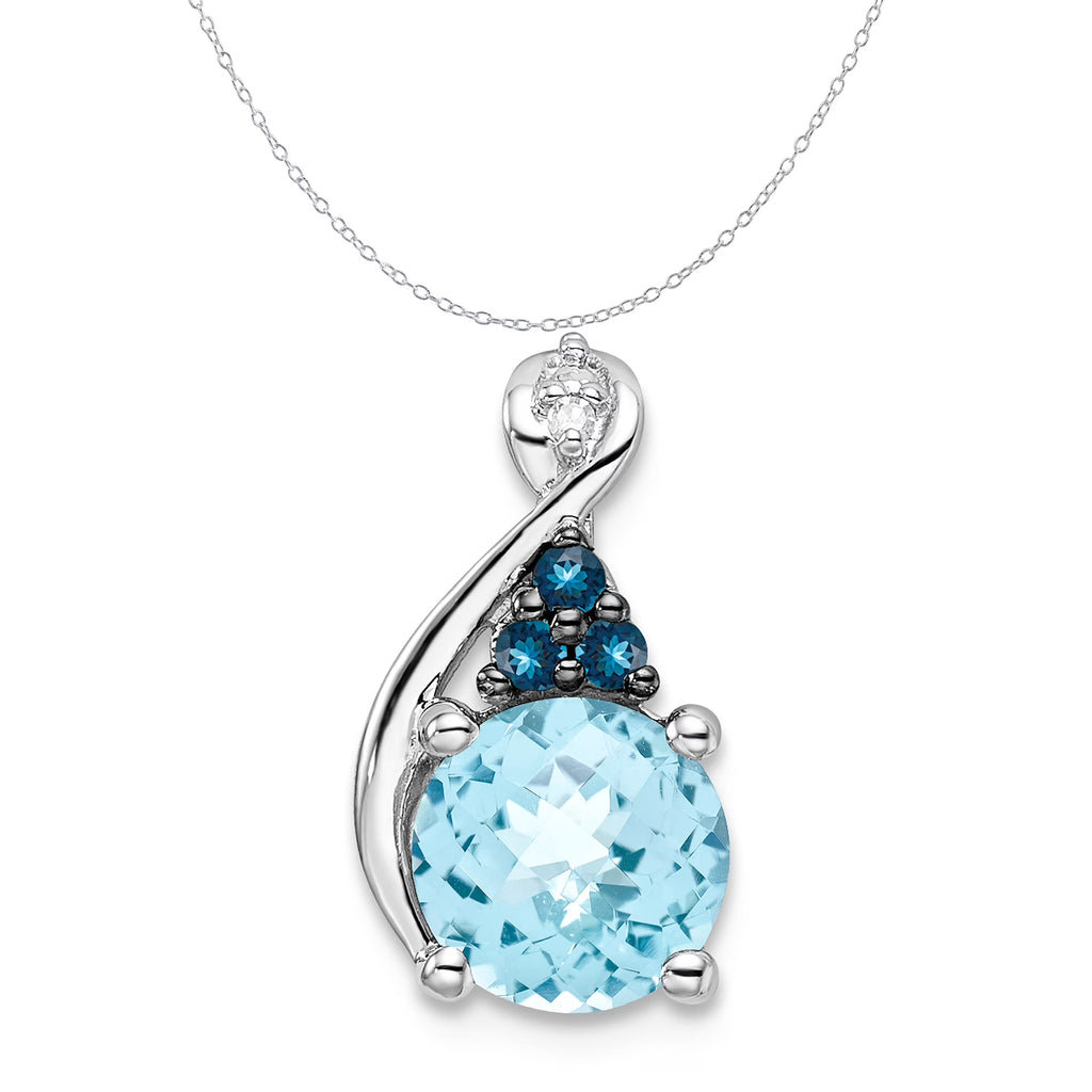 Sterling Silver Rhodium-Plated Diamond London Blue Topaz Charm Pendant with Sterling Silver Cable Chain Necklace 20'' V4716