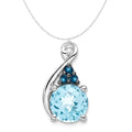 Sterling Silver Rhodium-Plated Diamond London Blue Topaz Charm Pendant with Sterling Silver Cable Chain Necklace 20'' V4716