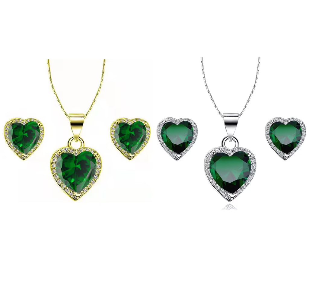 24k Yellow and White Gold 2Ct Emerald Necklace Set 18 inch Q73960