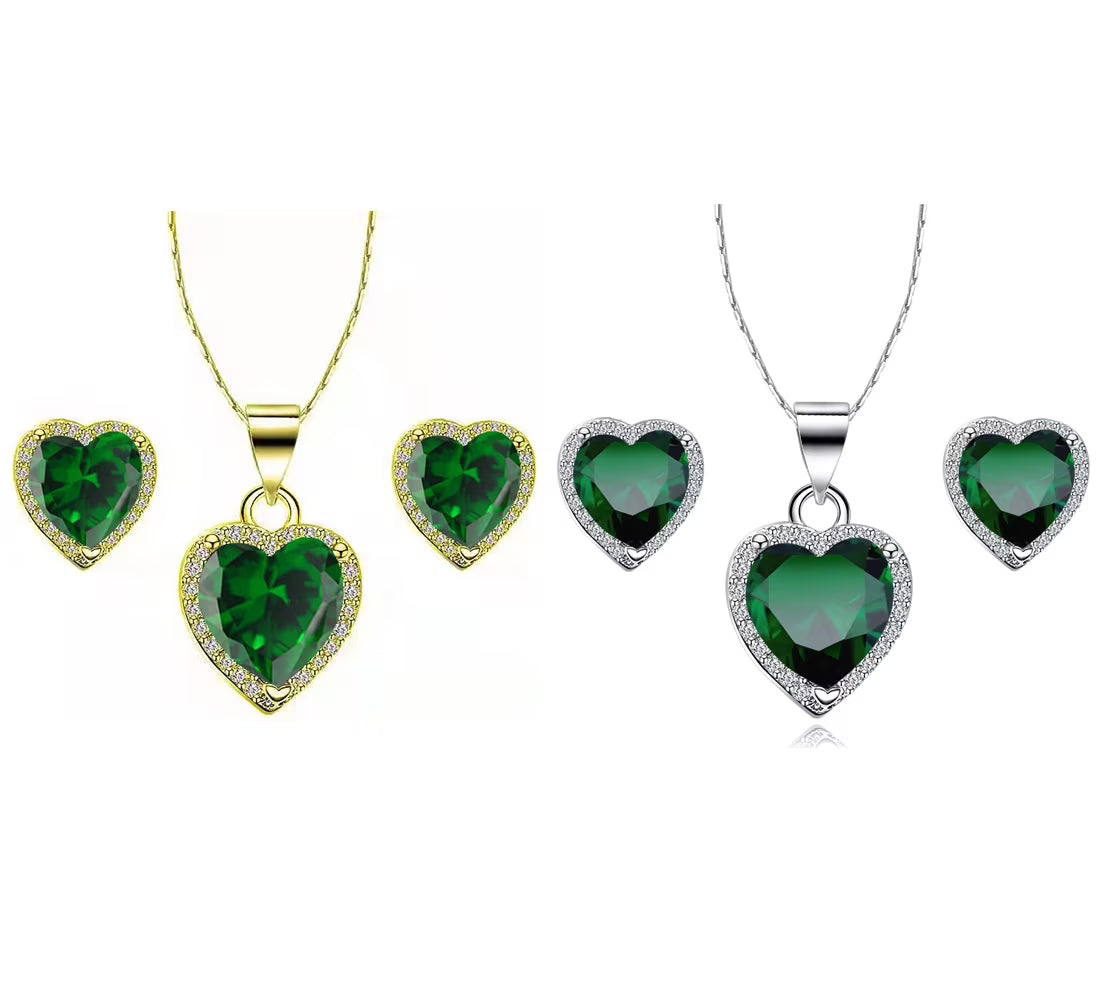 24k Yellow and White Gold 2Ct Emerald Necklace Set 18 inch Q73960