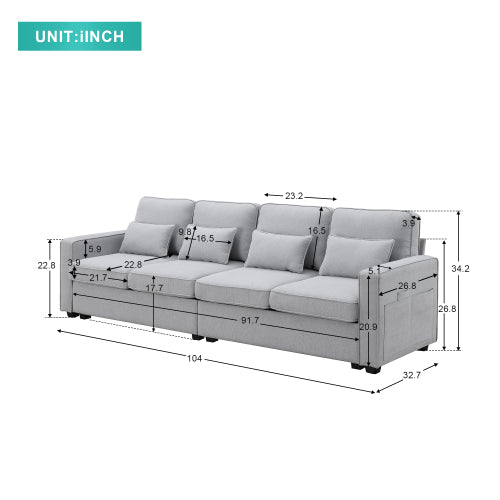 Modern Linen Fabric Sofa with 4 Pillows D4330