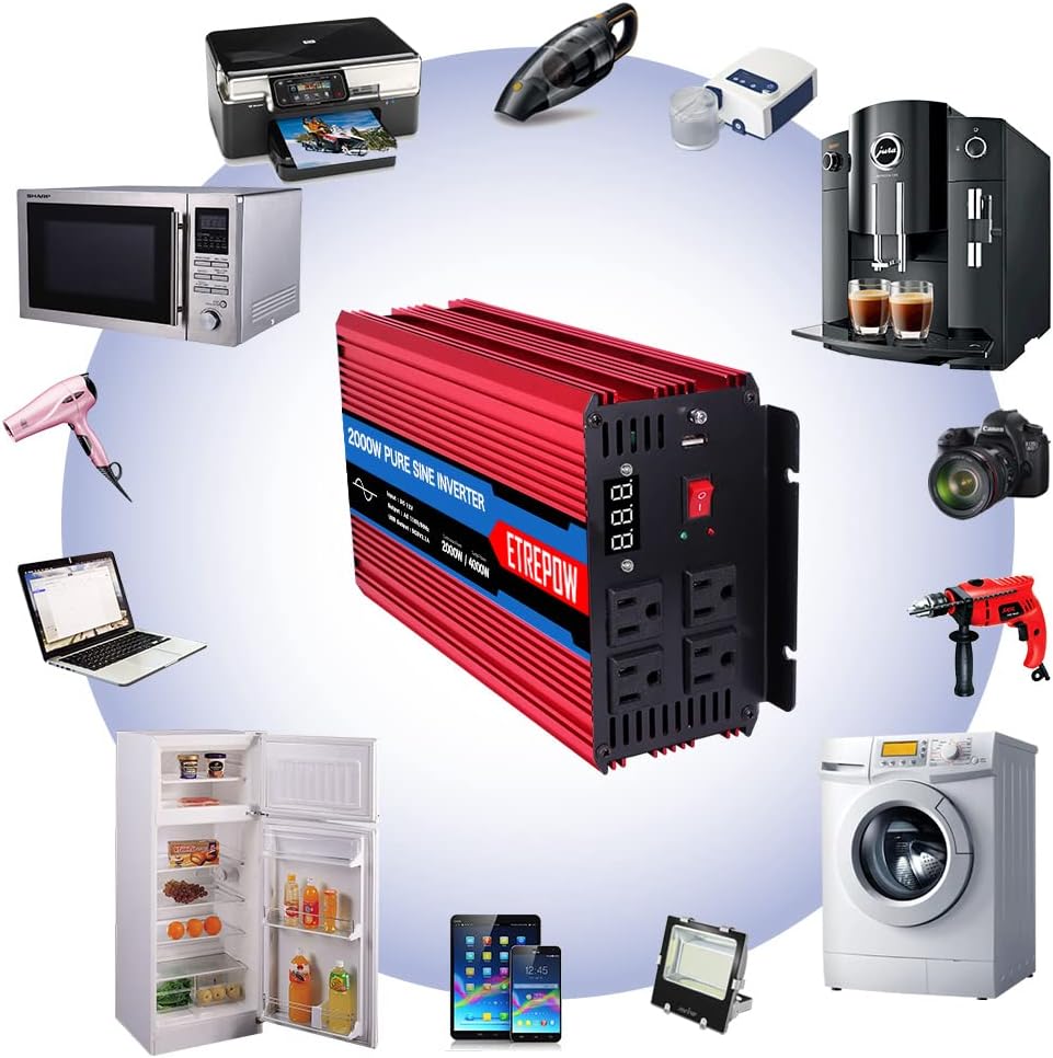 2000 Watt Pure Sine Wave Power Inverter 12V DC to 110V AC Wireless Remote Control K59838