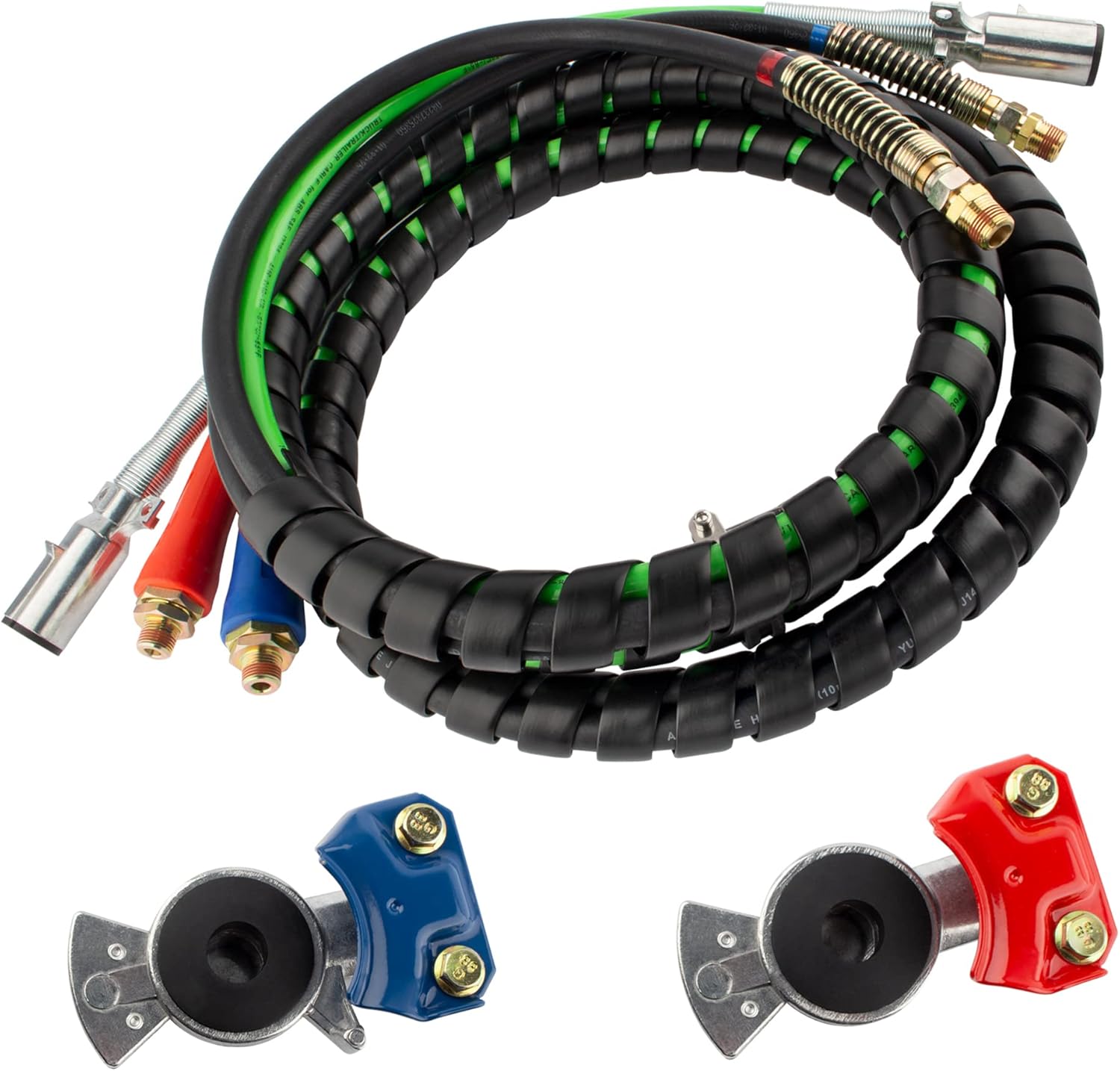 15 Ft 3 in 1 ABS & Air Power Line Hose Wrap 7 Way Electrical Cable with Handle Grip & Gladhands for Semi Truck Trailer Tractor Z9537