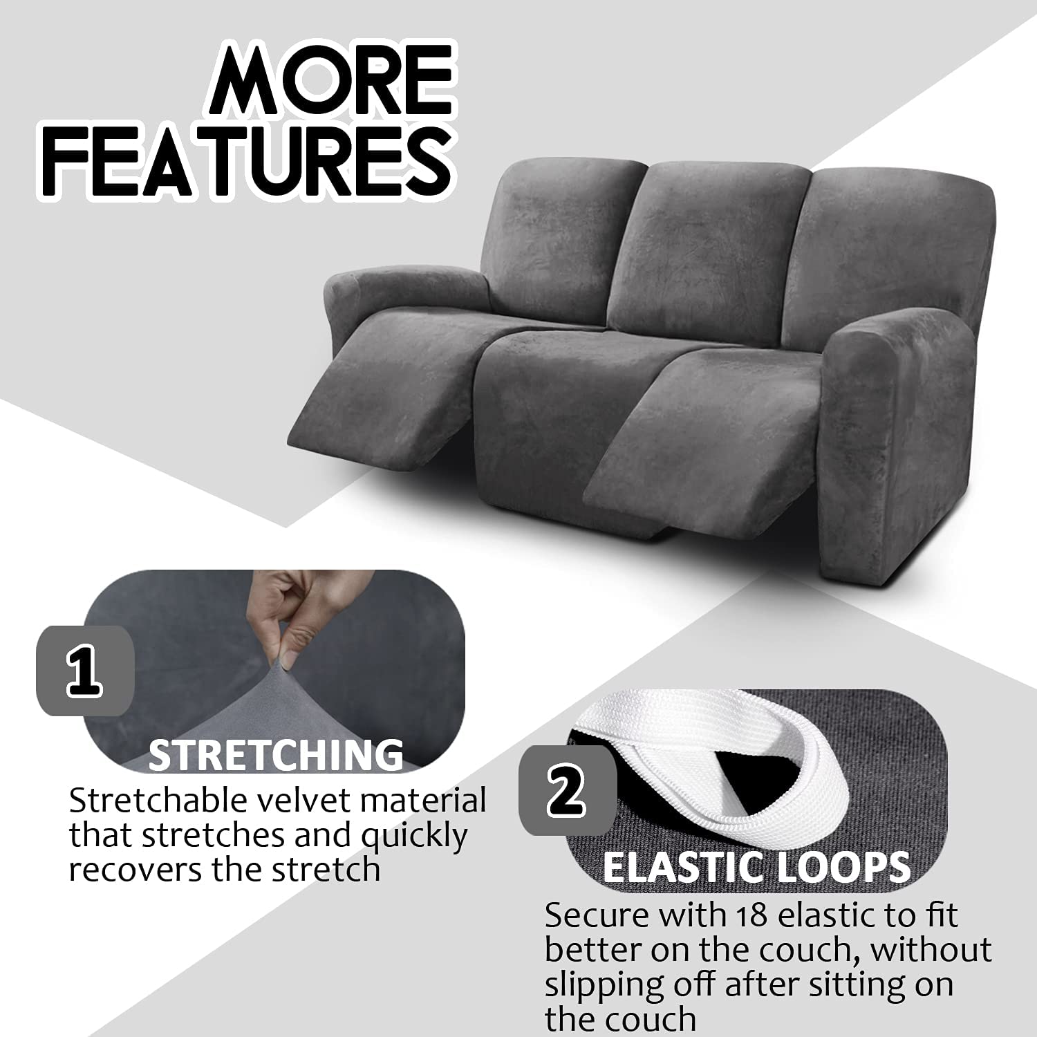 Velvet Sofa Cover 3-Seater Set of 8 A1050