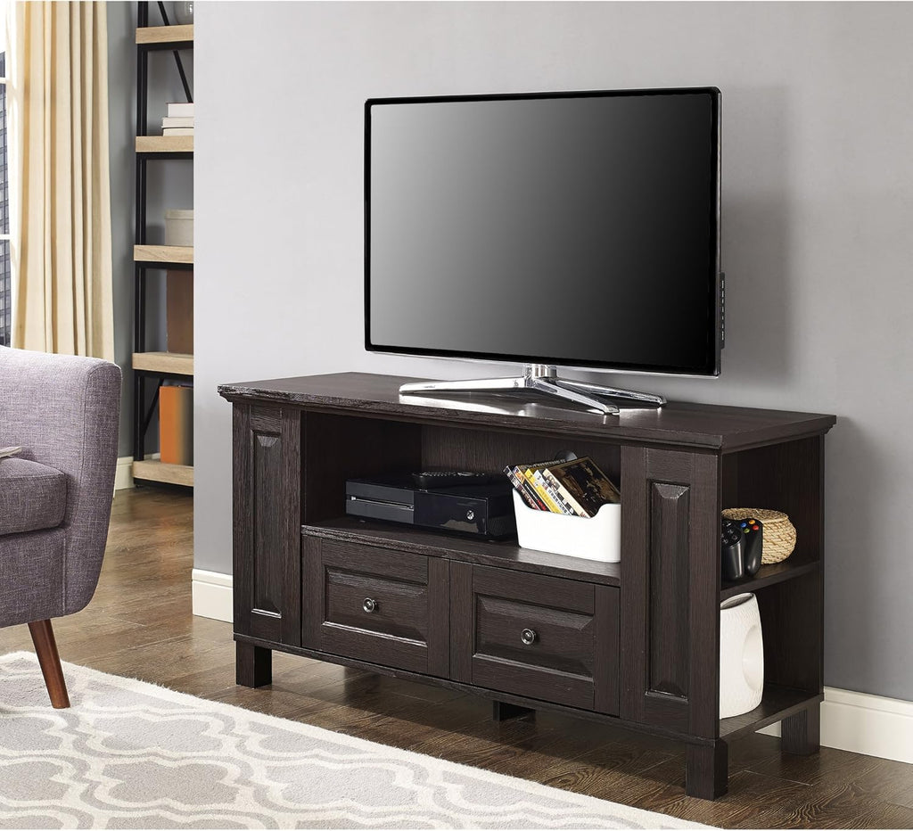 Black 42 Inch Wood TV Stand with Cabinet Doors and Open Shelves D5301