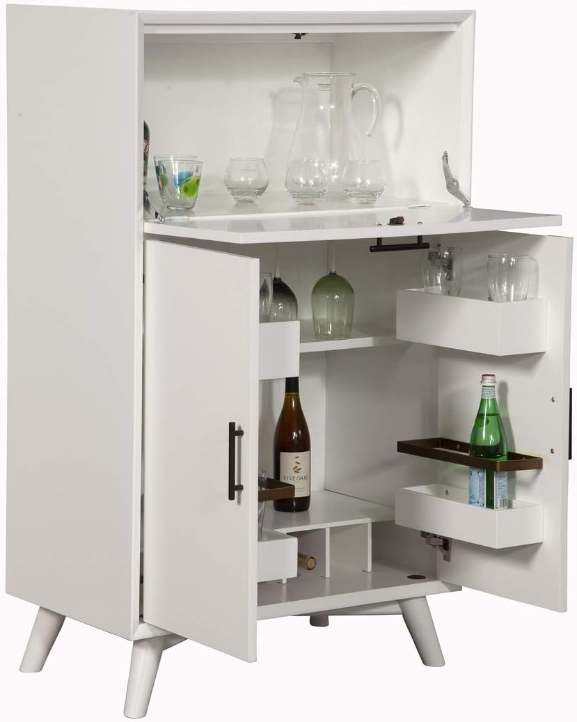White Large Bar Cabinet with Drop Down Tray Q516