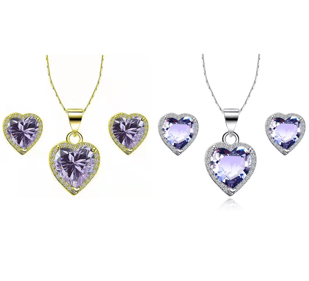 24k Yellow and White Gold 2Ct Amethyst Full Necklace Set 18 inch Plated A18524