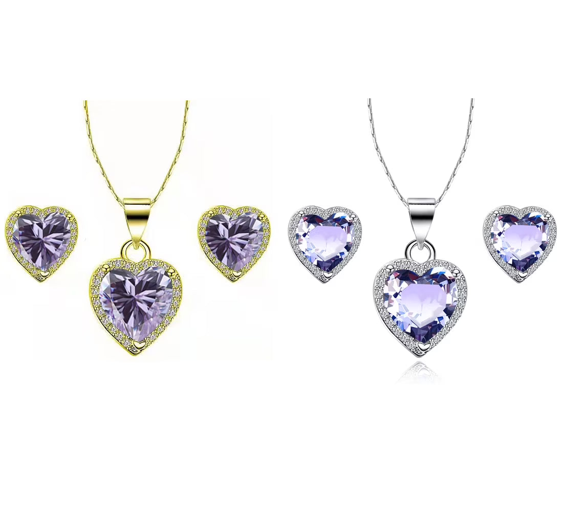 24k Yellow and White Gold 2Ct Amethyst Full Necklace Set 18 inch Plated A18524