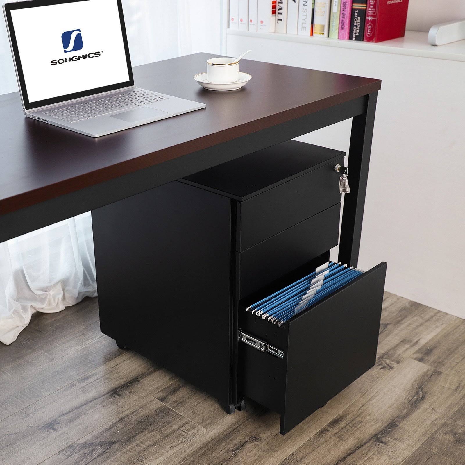 Black Steel 3 Drawer Mobile File Cabinet with Lock I5206