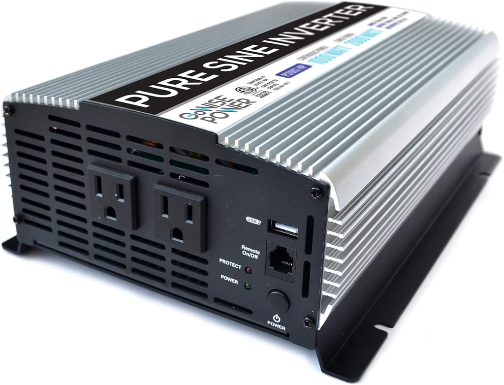 1000W Pure Sine Wave Inverter 12V DC to 120V AC with 2 AC Outlets and USB Port F63413
