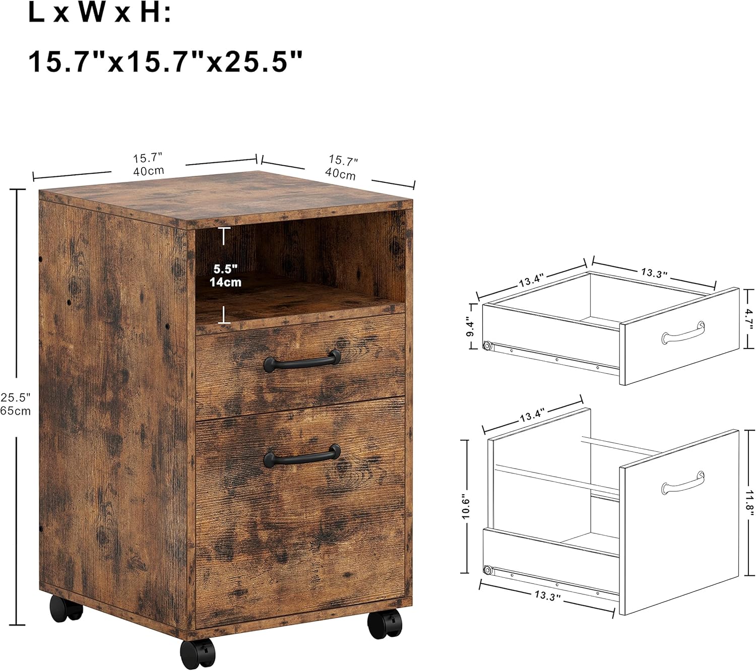 Vintage Brown Lateral Filing Cabinet with 2 Drawers P912