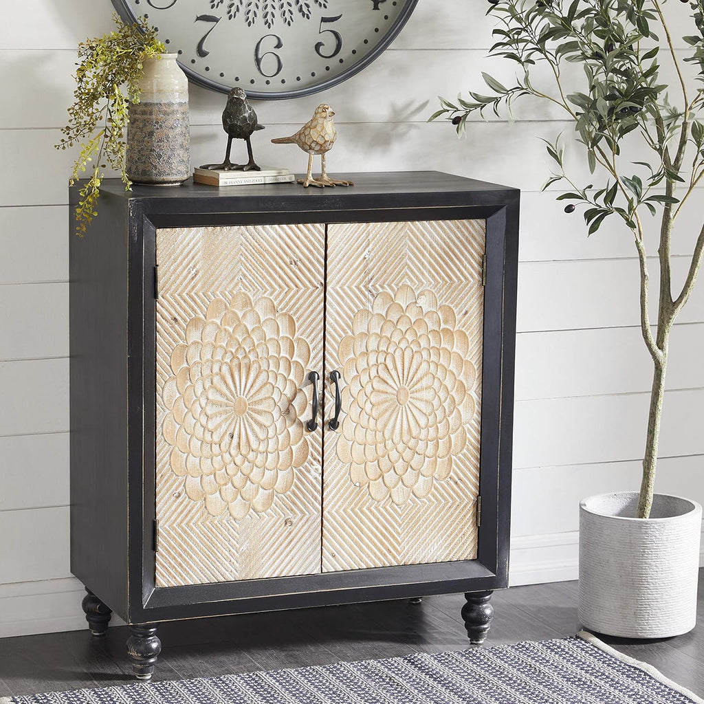 Black Brown Wood and Metal Two-Door Cabinet M3431