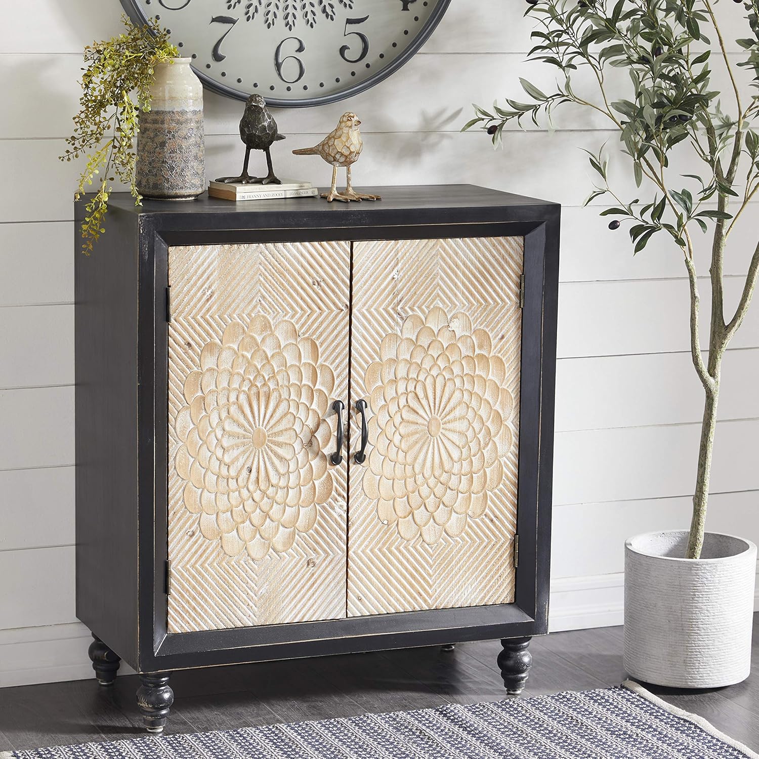 Black Brown Wood and Metal Two-Door Cabinet M3431