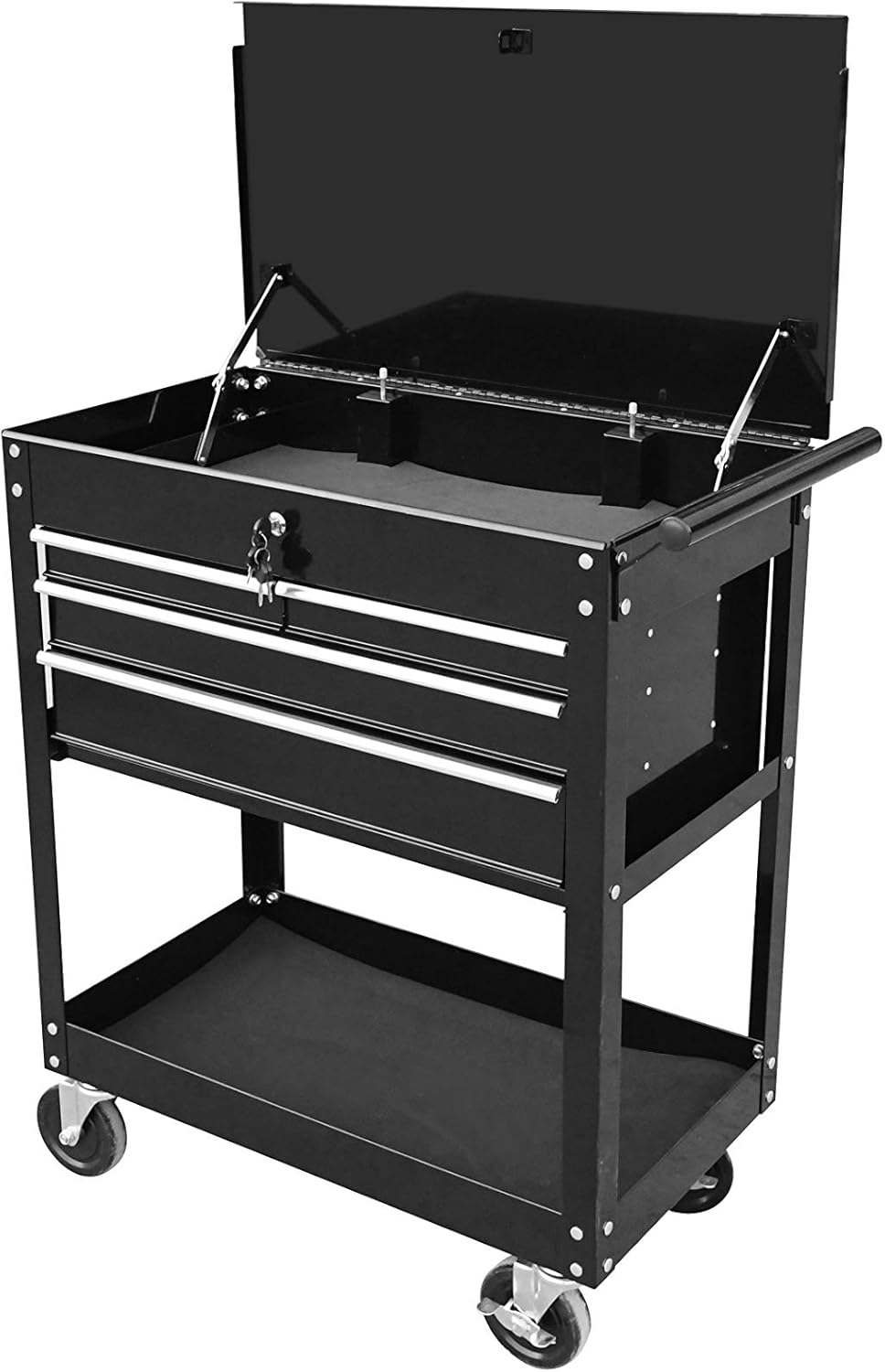 Black Rolling Tool Cart Cabinet with Drawer and Locking Top J450217