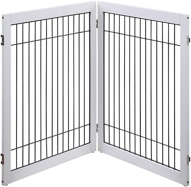 6 Panels Extra Wide Freestanding Walk Through Dog Gate with 4 Support Feet Pet Playpen P412285