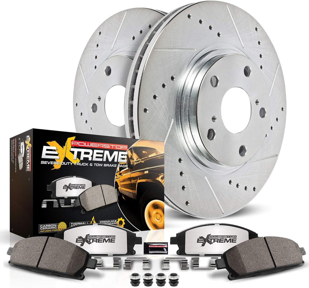 Carbon Fiber Ceramic Brake Pads and Drilled Slotted Brake Rotors Brake Kit F106