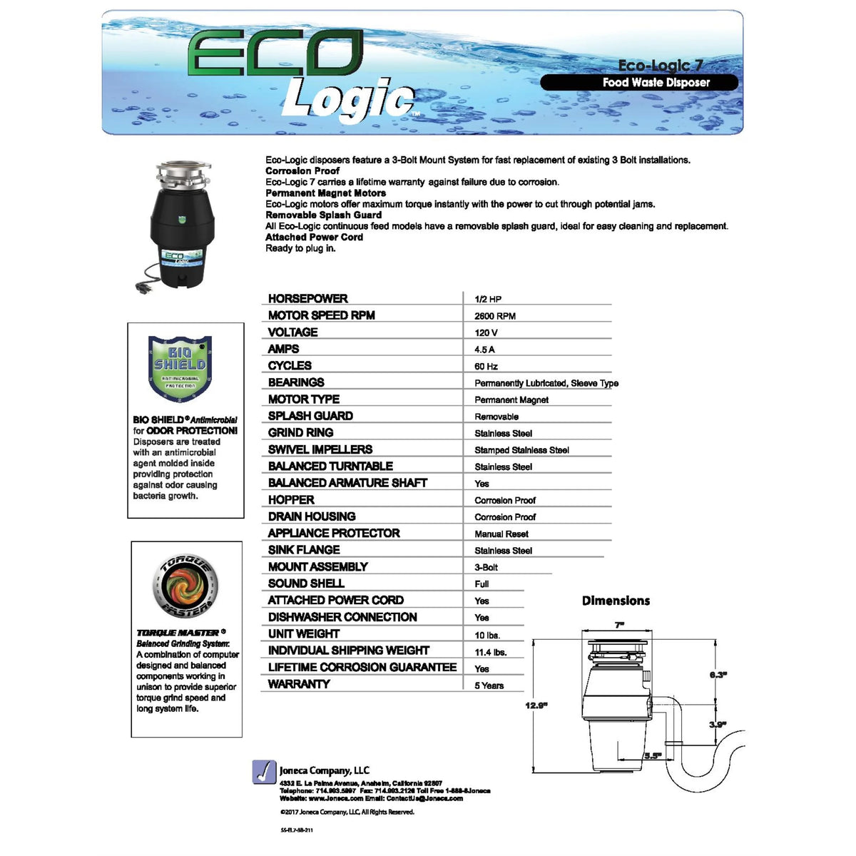 1/2 HP Garbage Disposal with Attached Power Cord C9421