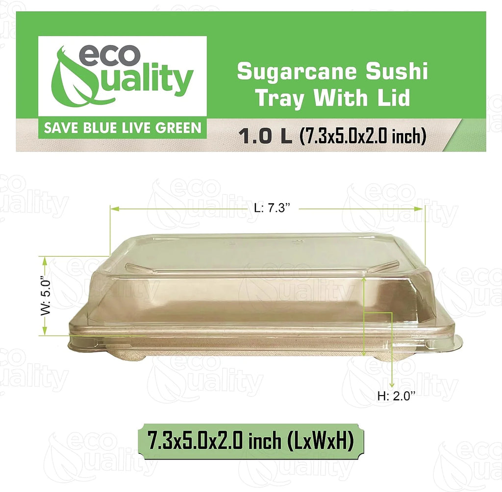 100 PACK Compostable Sugarcane Sushi Trays with Lids Y4553