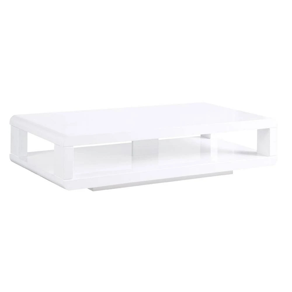 White Rectangle Wood Coffee Table with Shelf L389