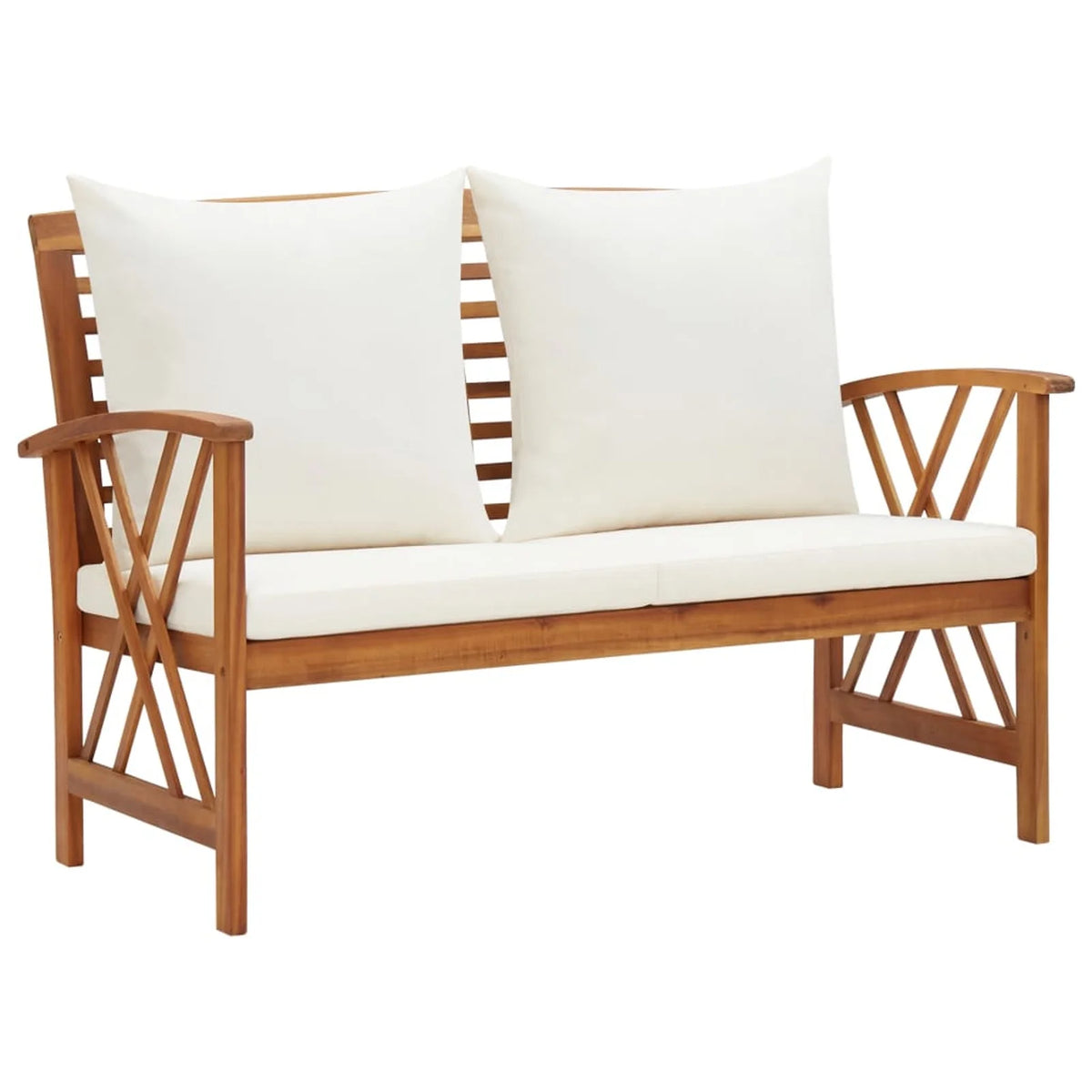 2 Piece Outdoor Conversation Set with White Cushion and Coffee Side Table Acacia Wood Sectional Sofa Set F304581