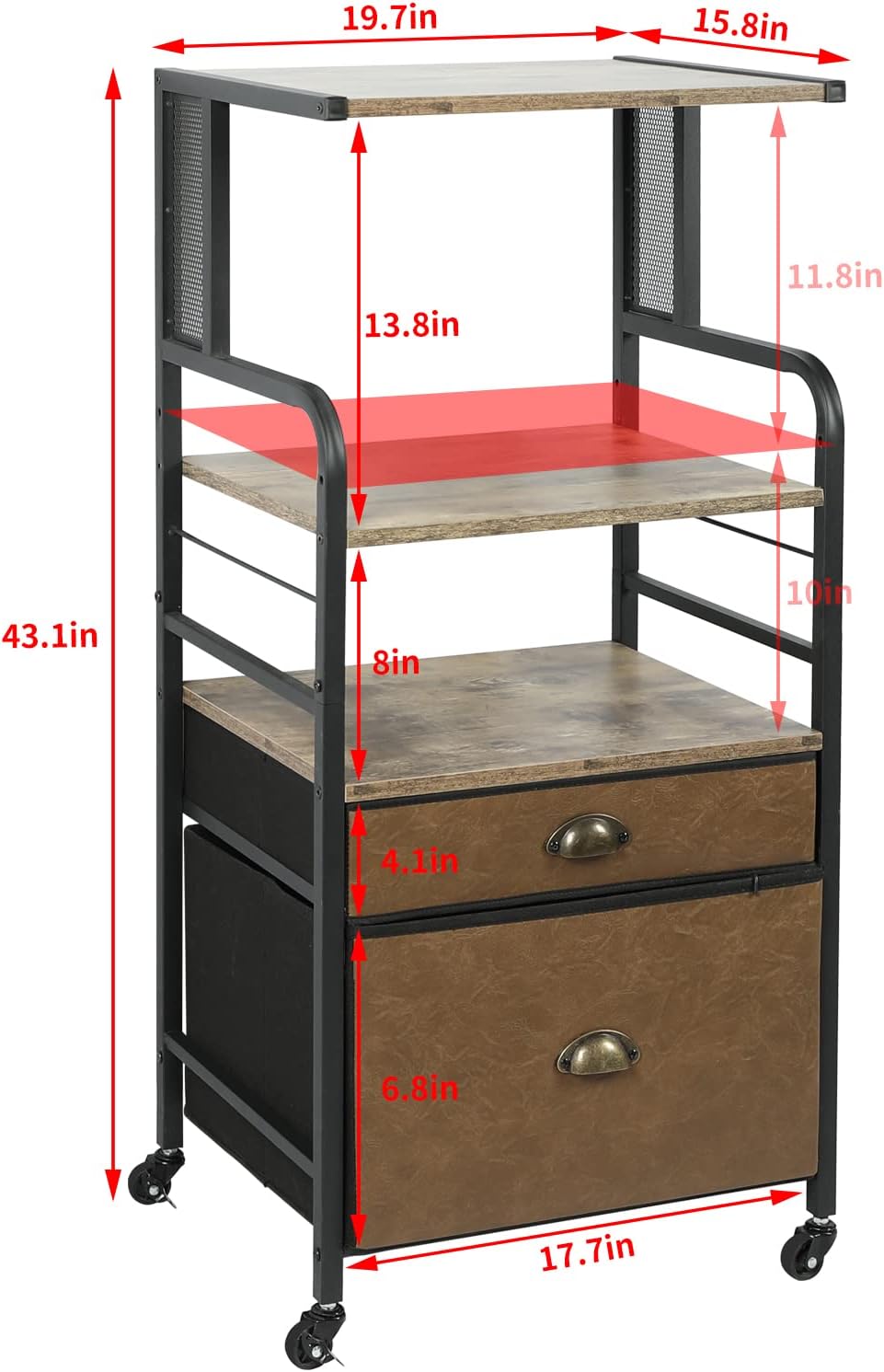 Mobile Printer Stand with File Cabinet, 3 Tier Rolling Cart with 2 Drawers E166