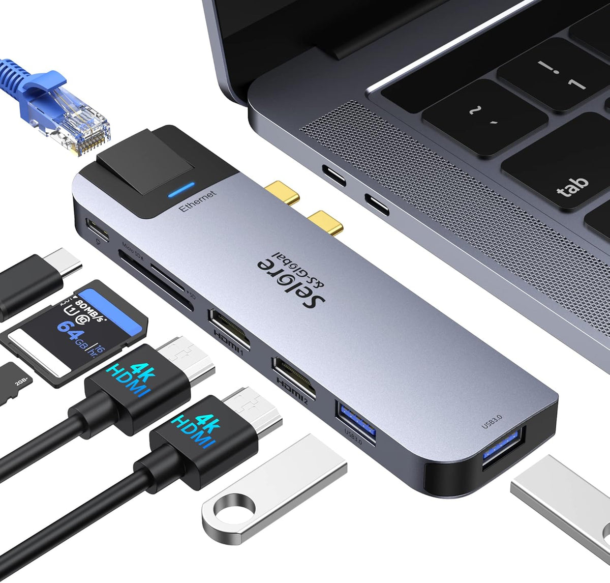 Dual Monitor USB C HDMI Adapter with Ethernet, 100W PD, SD/TF Card Reader B371417