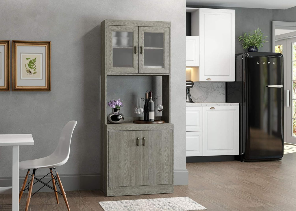 Microwave Cabinet with Double Doors and Glass Doors with Shelf S89472