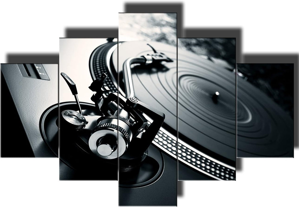 Black and White 5 Piece Canvas Wall Art Turntables Paintings E6524