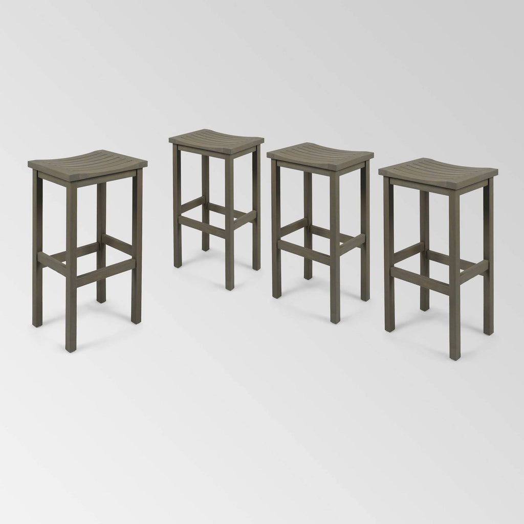 Gray Acacia Wood Outdoor Bar Stool Set of 4 X3788