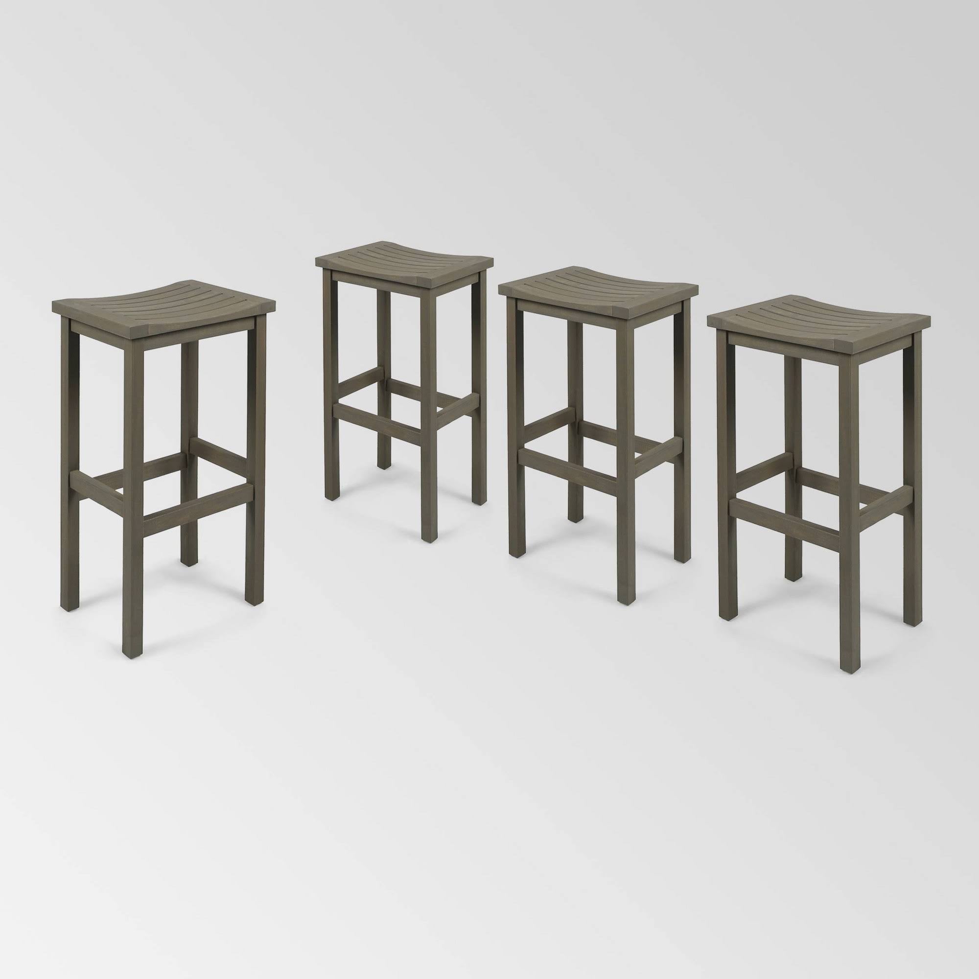 Gray Acacia Wood Outdoor Bar Stool Set of 4 X3788