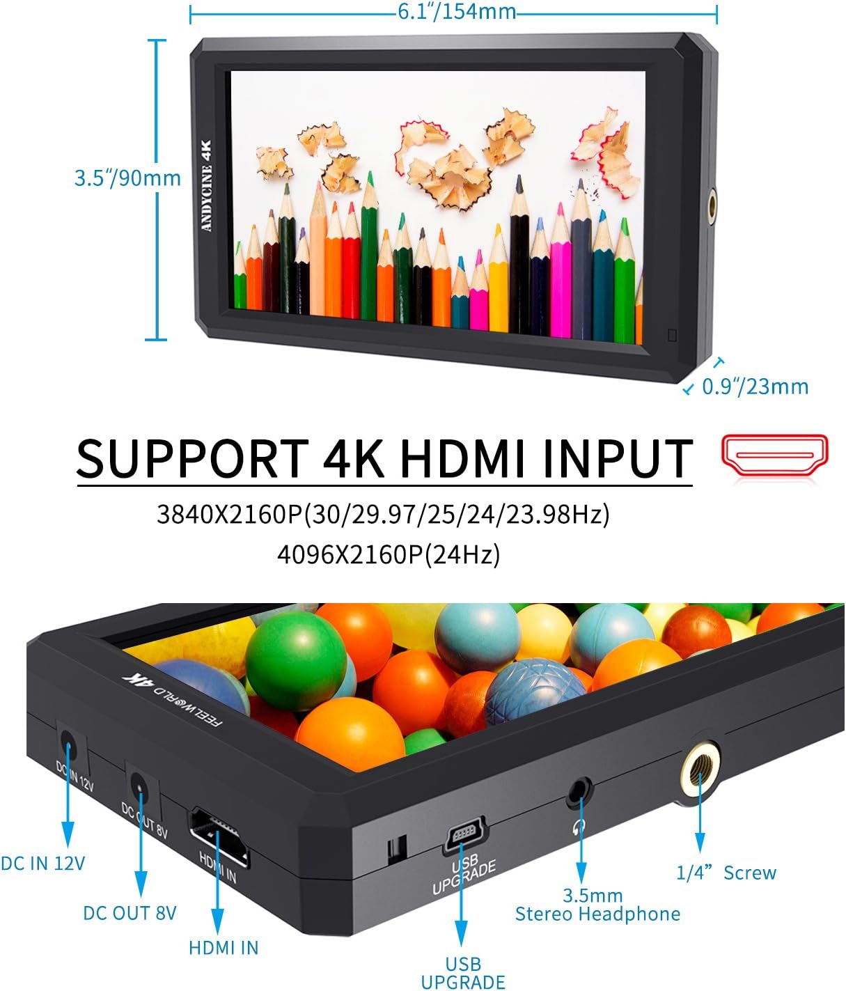 5.7Inch FHD IPS On Camera 4K HDMI Monitor with Swivel Arm K565
