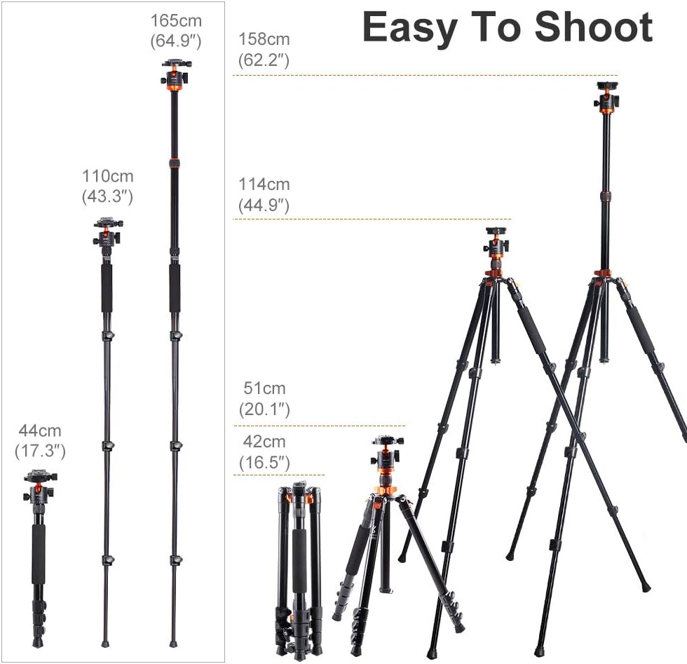 62'' Aluminum Camera Tripod with Detachable Monopod K53968