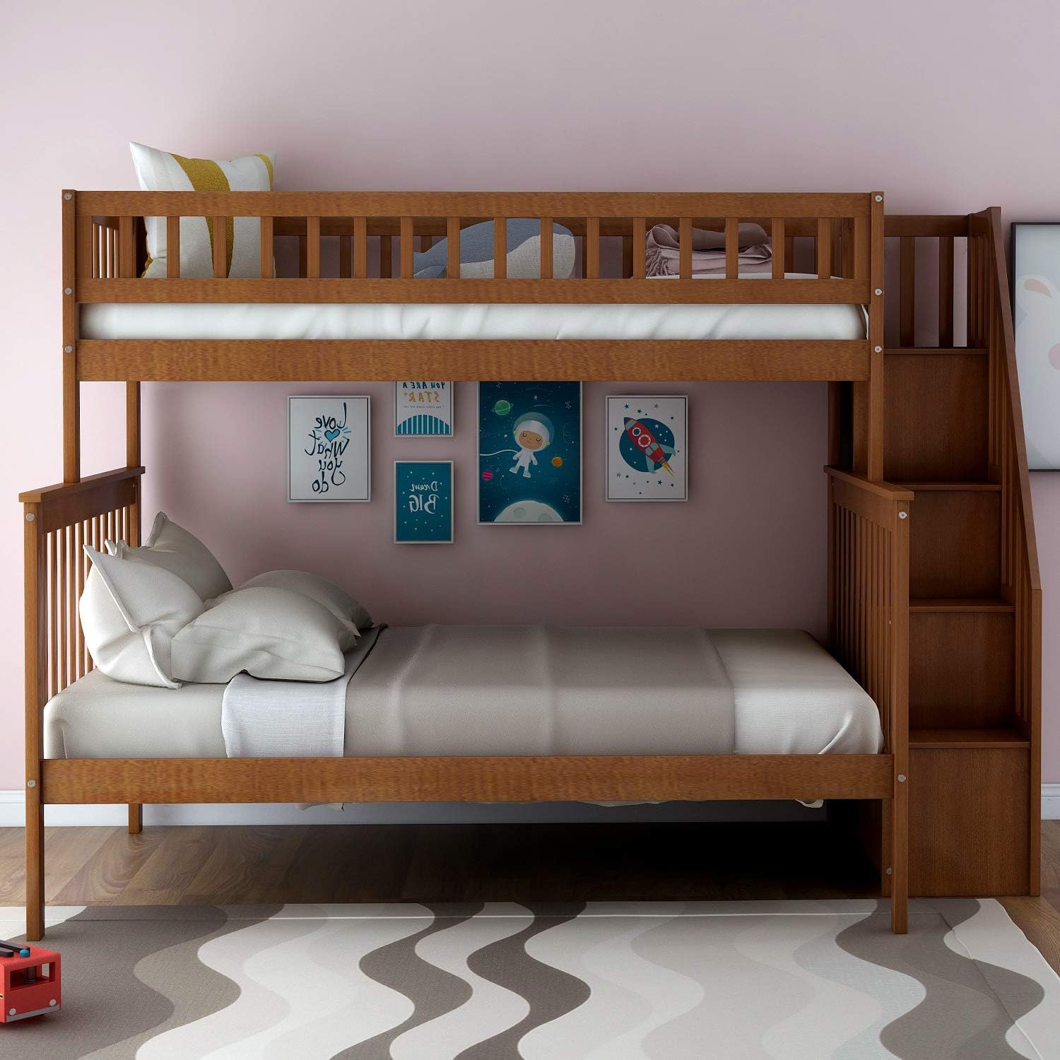 Twin Size White Loft Bed with Desk and Staircase Storage Q893763