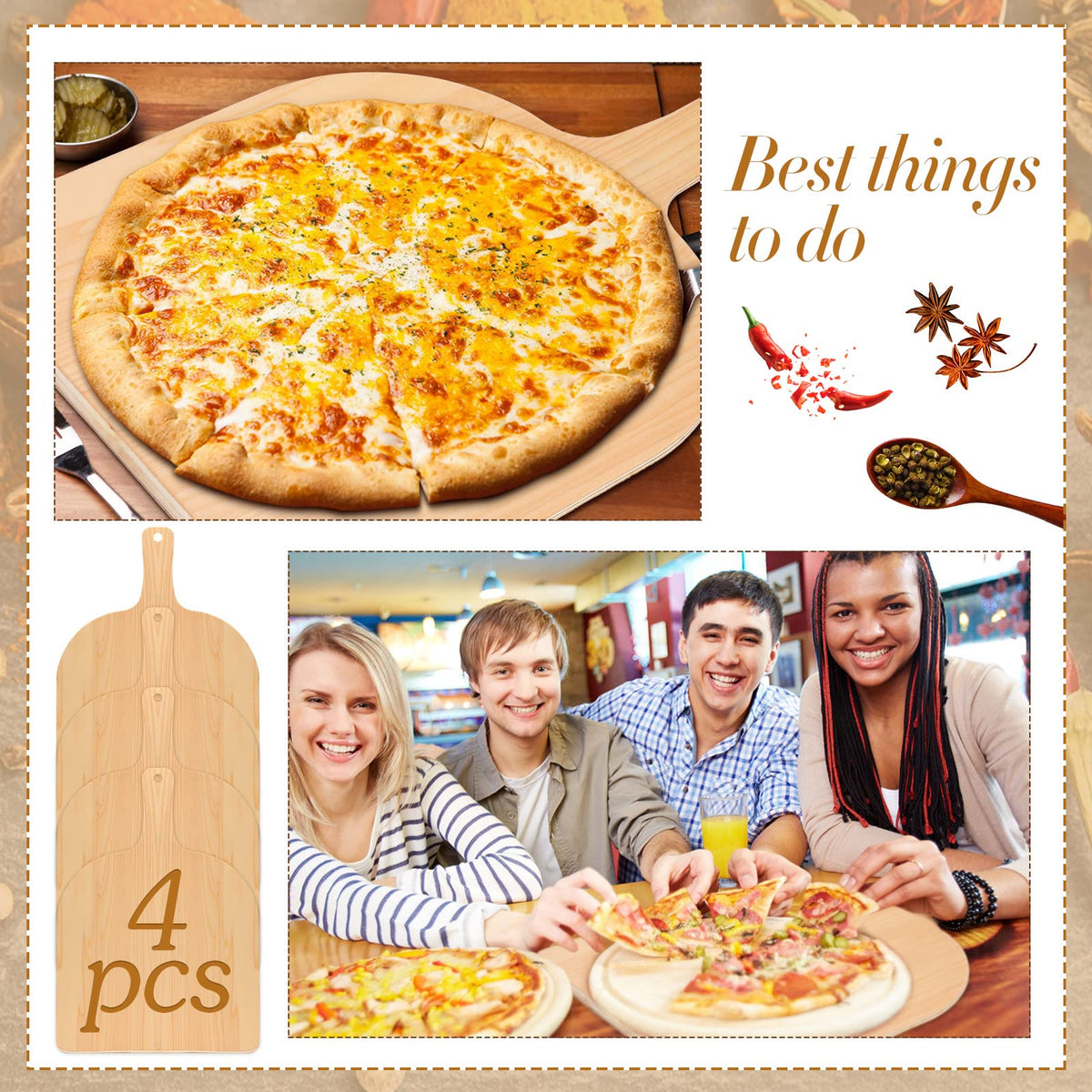 12in Natural Wood Bamboo Pizza Peel with Handle N206470