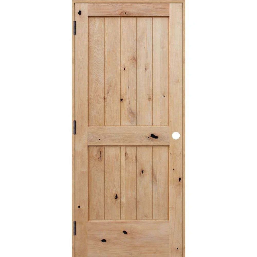 Rustic Unfinished 2-Panel Solid Core Knotty Alder Wood Single Prehung Interior Door R577
