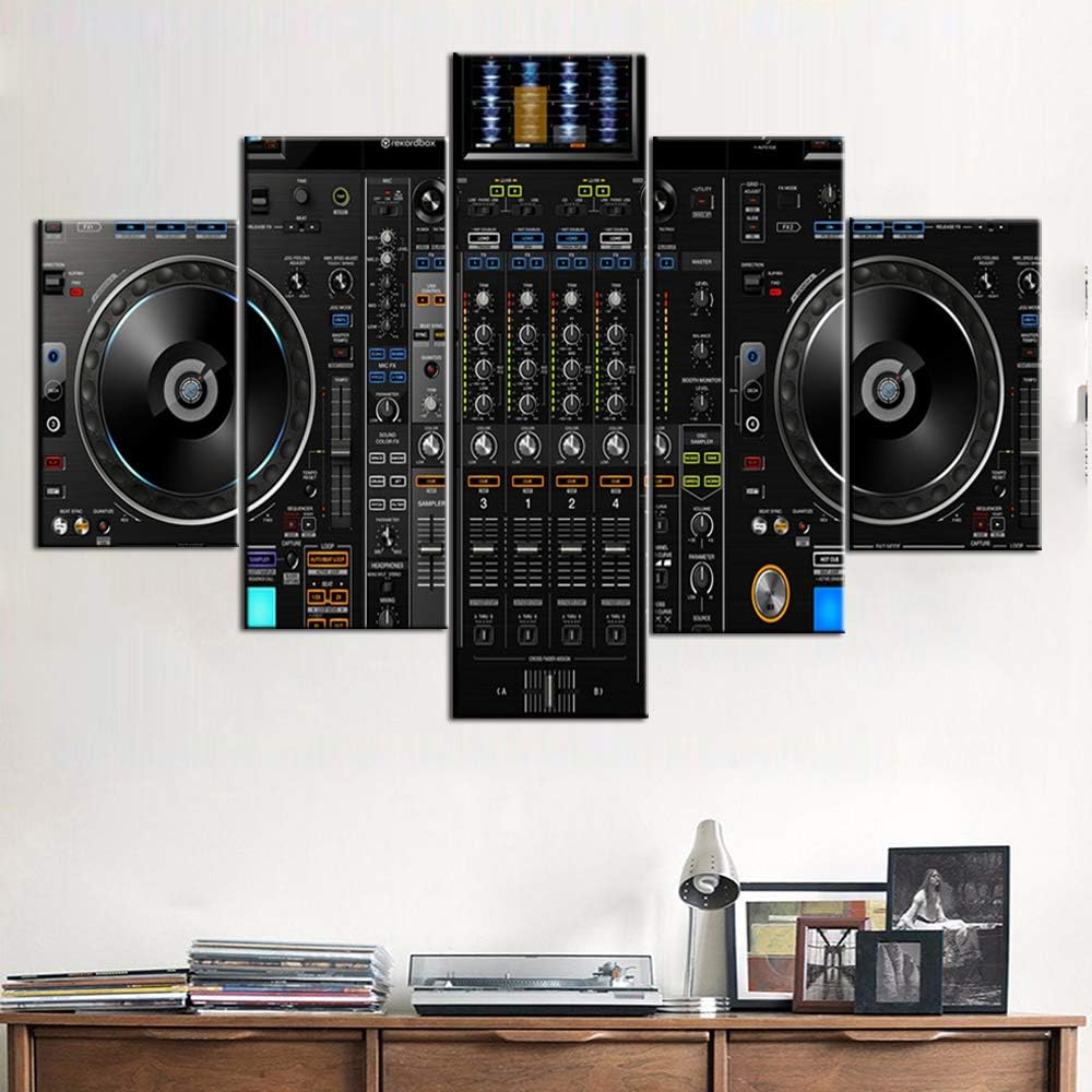 Black and White 5 Piece Canvas Wall Art Turntables Paintings E6524
