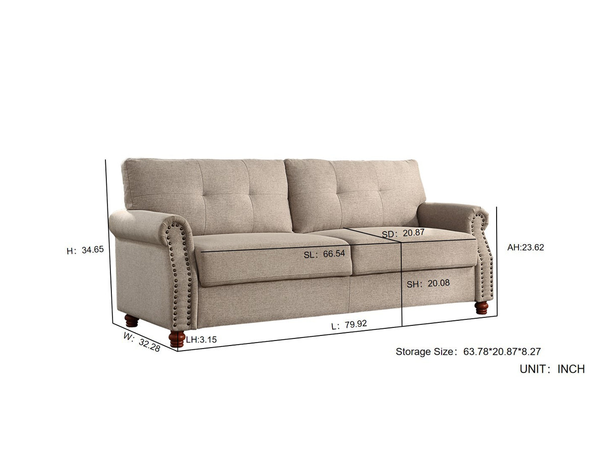 Beige Linen Storage Sofa with Tufted Cushions C239