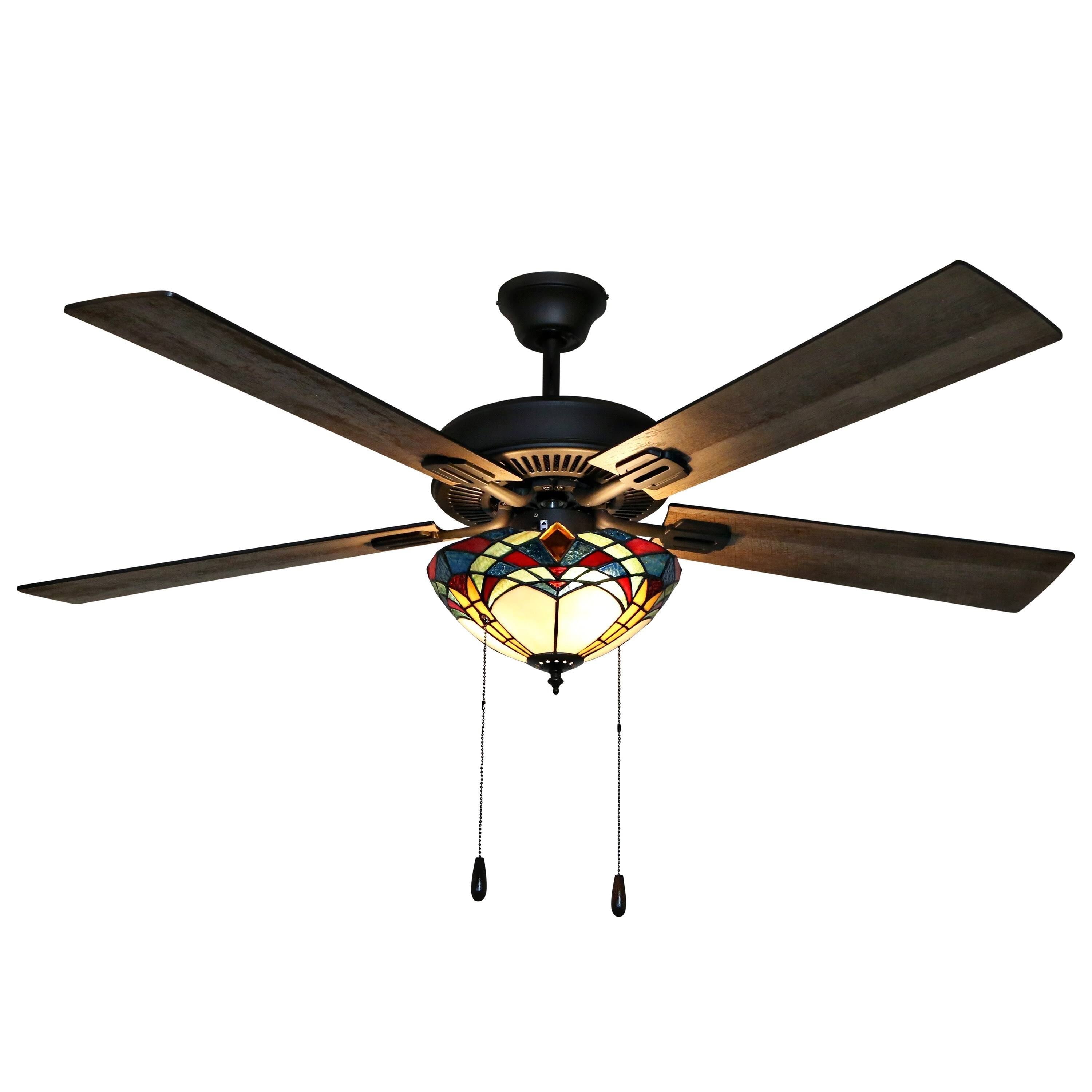 Bronze and Stained Glass 5-Blade Ceiling Fan P920600