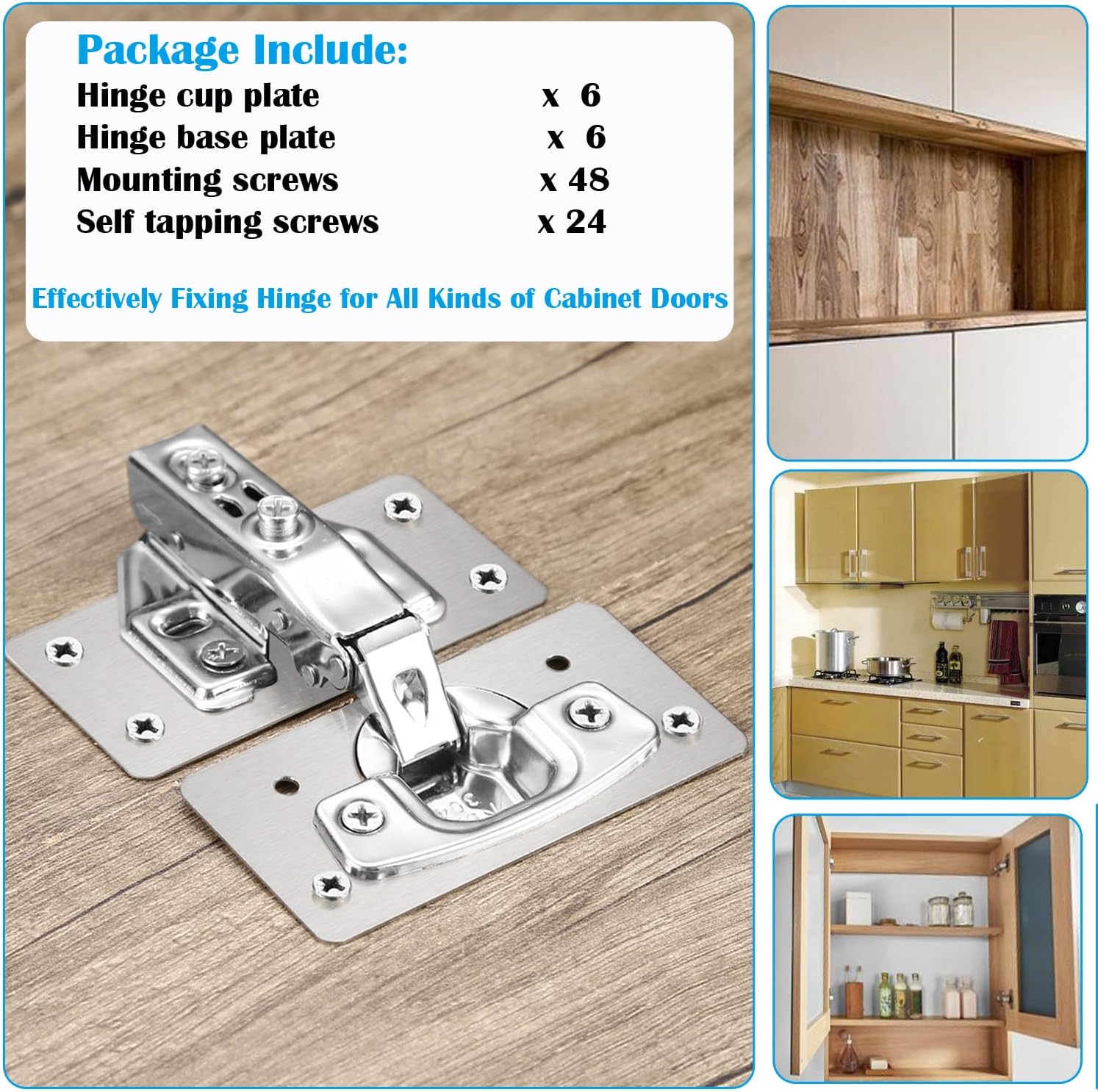 12-Pack Stainless Steel Cabinet Hinge Repair Kit with Mounting Screws A5175